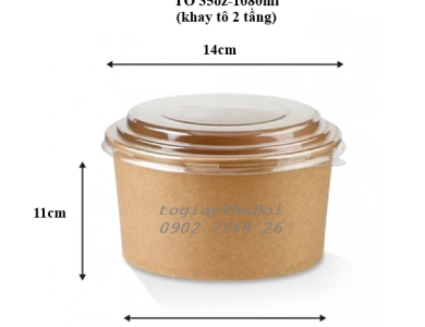 Tô Giấy Kraft 35oz (1080ml) Có Khay 2 Tầng